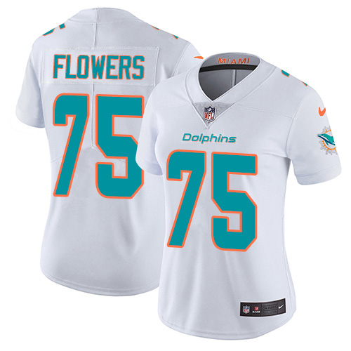 Nike Miami Dolphins #75 Ereck Flowers White Women Stitched NFL Vapor Untouchable Limited Jersey->women nfl jersey->Women Jersey